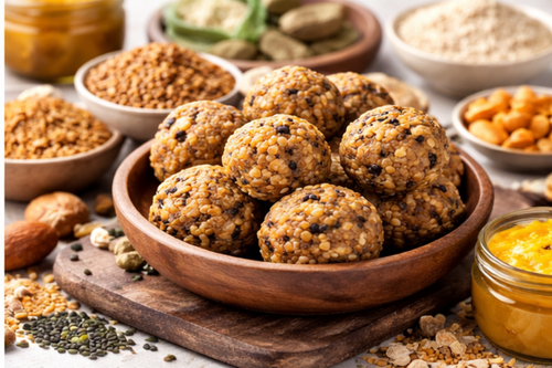 Methi (Fenugreek), Edible Gum, Makhana Laddus – Herbal Energy & Wellness Bites (Ohne Zuckerzusatz) 500g